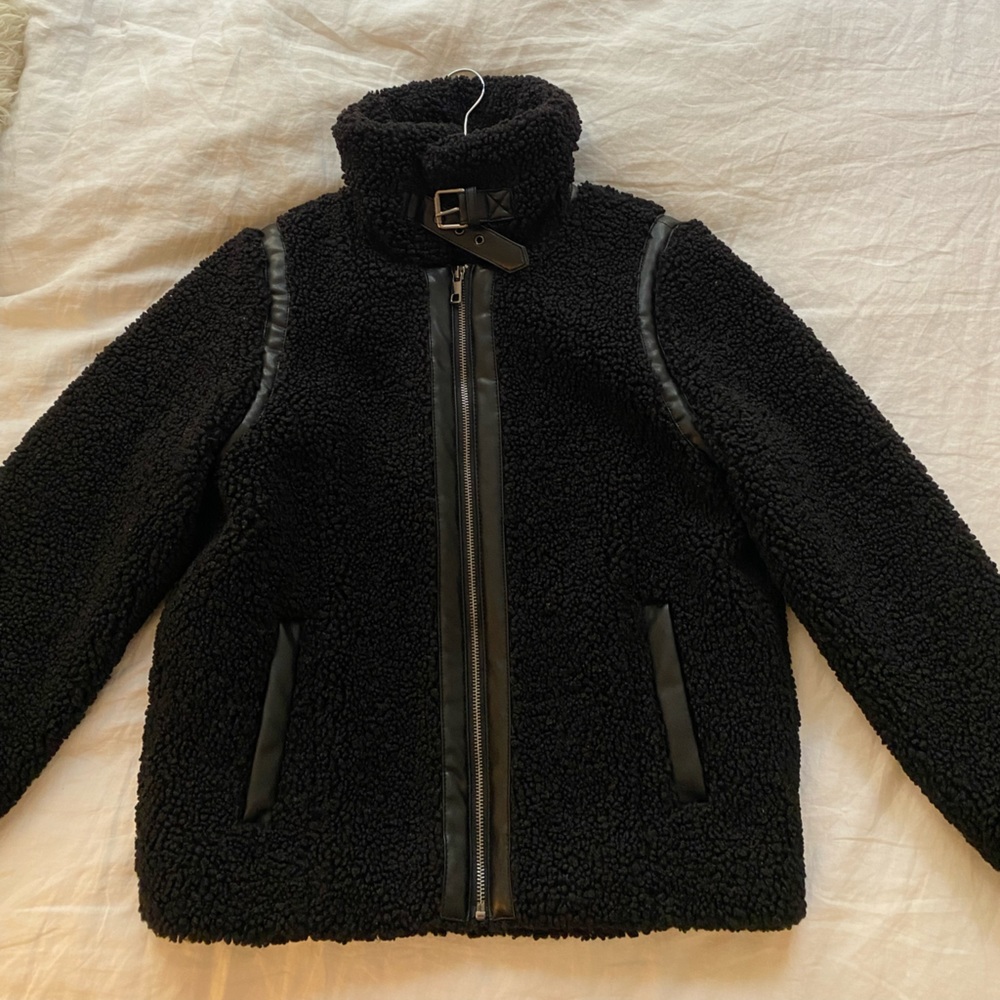 Banana Republic Black Sherpa Bomber Jacket - Size Small